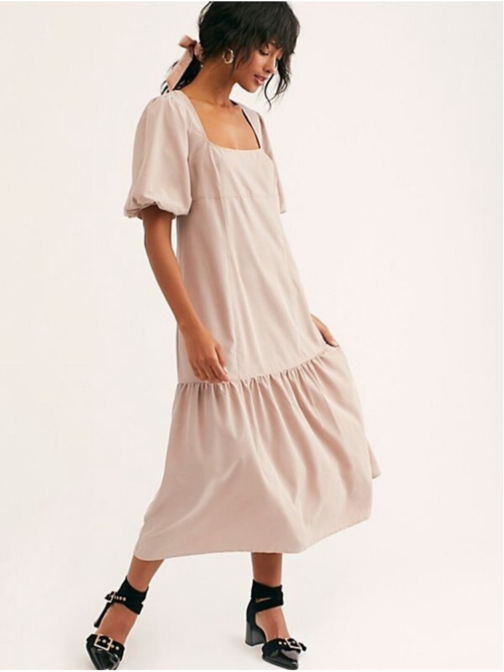 FREE PEOPLE Jordan Dress Drop Waist MIDI DRESS Dusty Pink Cottage Romantic Sz M